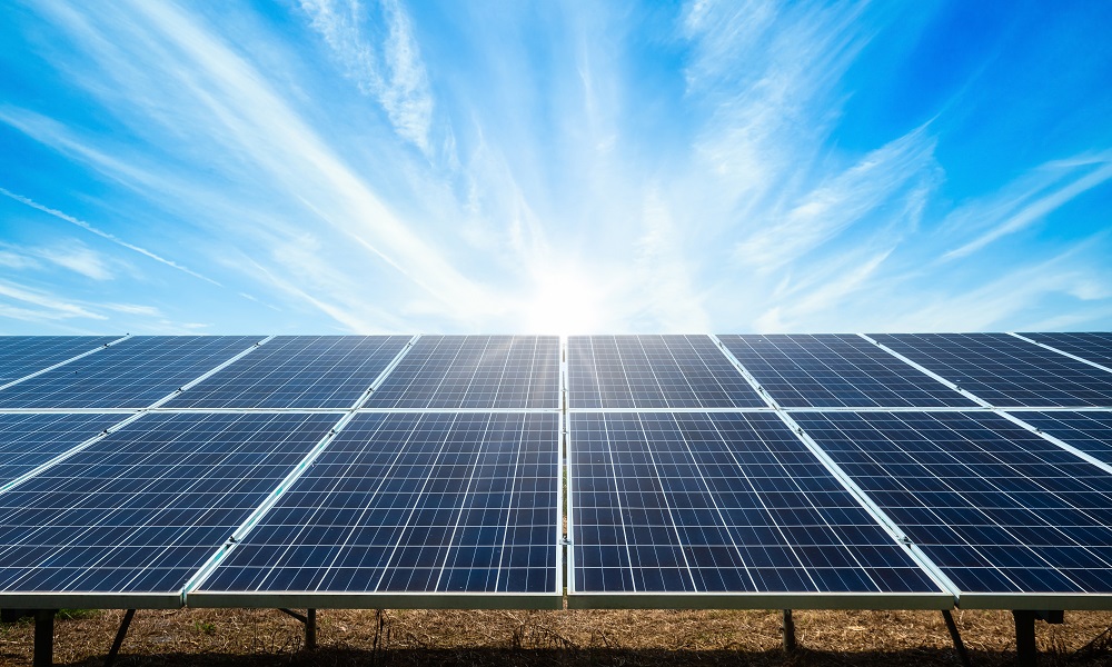 power solar panel on blue sky background,alternative clean green 11